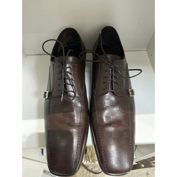 Louis Vuitton Damier Brown Leather Lace-Up Dress Shoes Size 40,5 - Picture 1 of 5